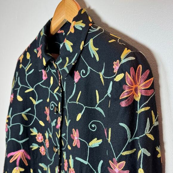 Vintage 100% Wool Embroidered Floral Structured Cropped Blazer Cottage Twee 90s - Picture 4 of 11